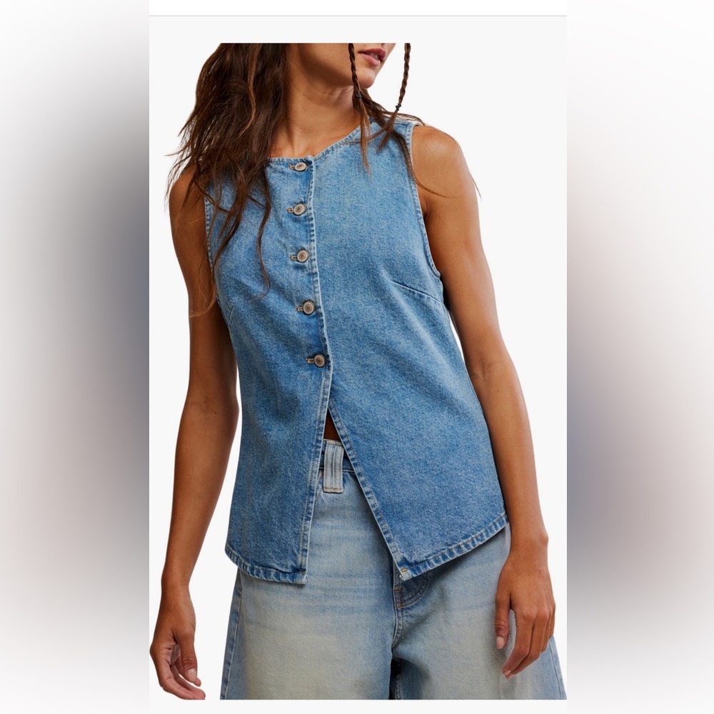 Free People Blue Denim Sleeveless Top